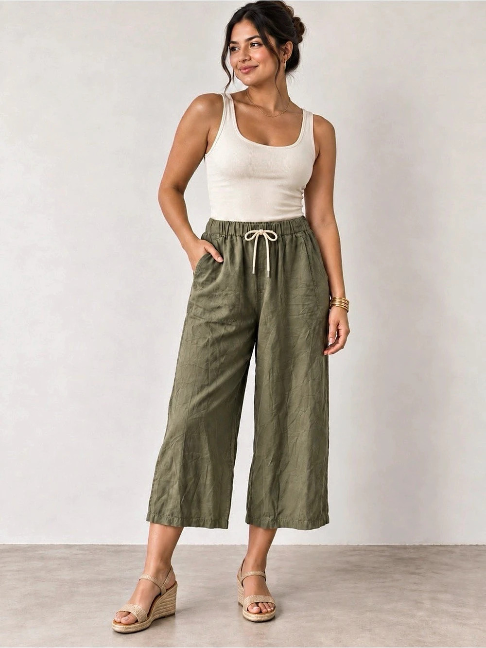 Universal Thread Mid-Rise Wide-Leg Pull-On Pants Olive Small